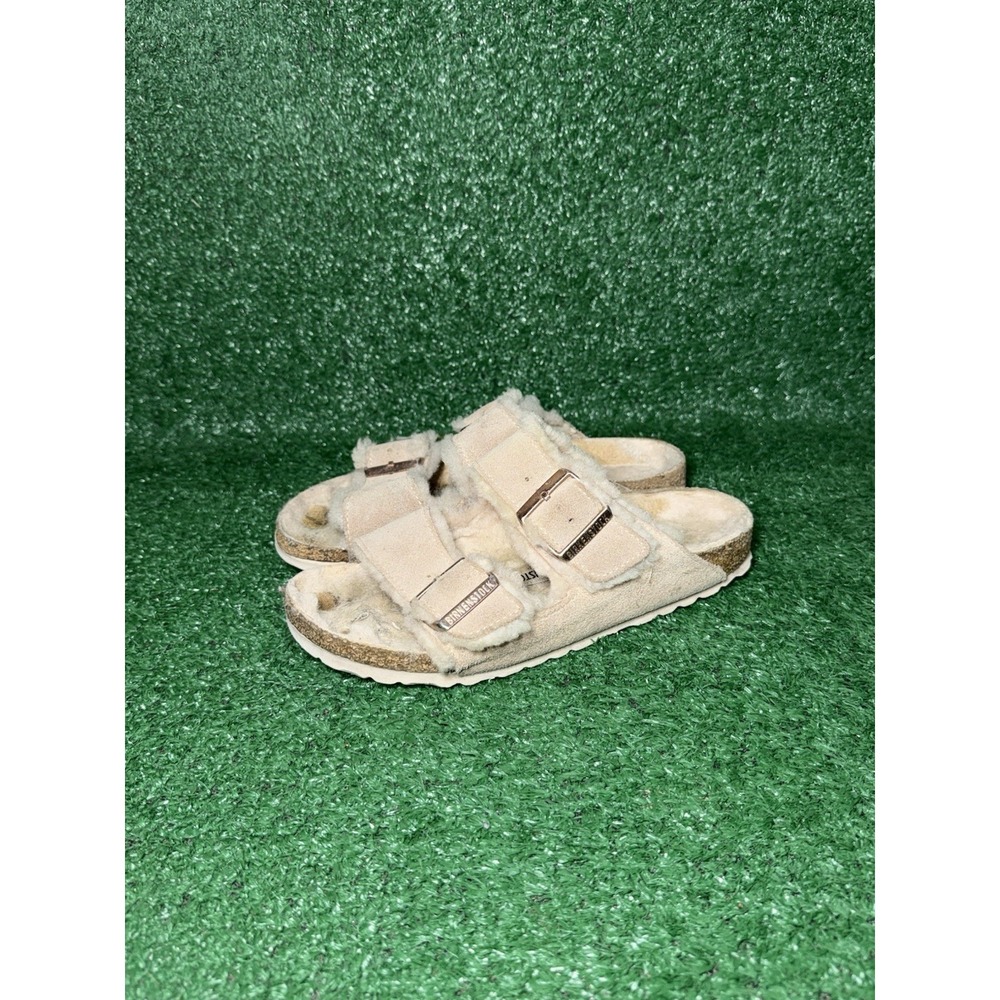 Birkenstock Arizona Suede Shearling Beige Slip On Sandals Womens Size 7 US 37 EU - Picture 3 of 10